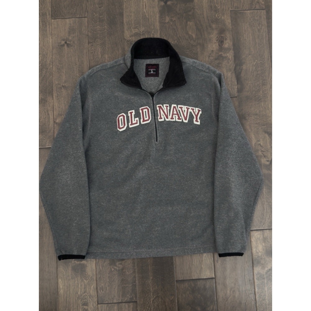 Vintage Old Navy 1/4 Zip Pullover Mens Size Large Fleece Mock Neck Logo Gray